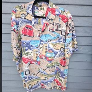 Vintage Paradise Found Sz Large Magnum PI Novelty Print Button Down Shirt